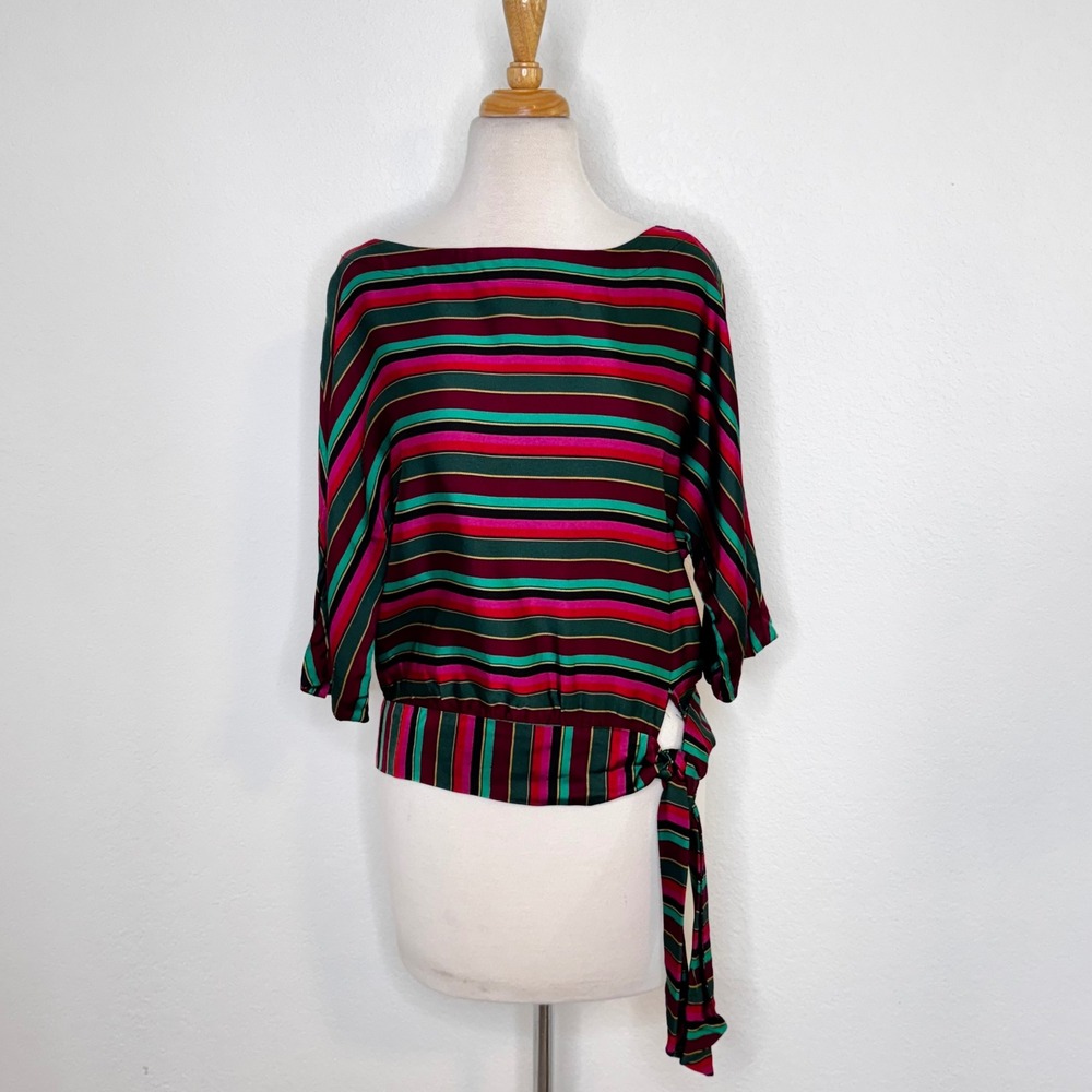 TRINA TURK Women On the Rocks Stripe Boat Neck Top Size S Red Pink Holiday Party - Picture 2 of 12